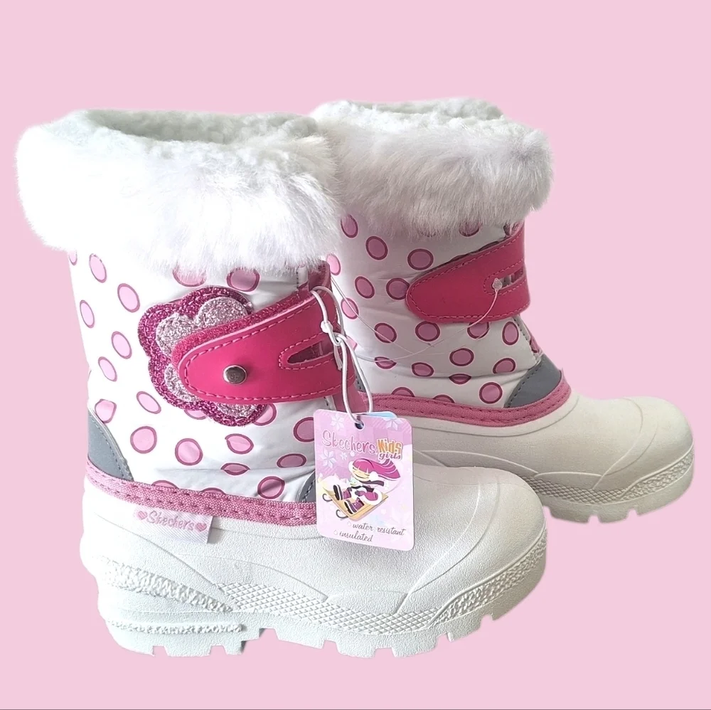 Skechers White Pink Water Resistant Insulated -30°C Girl's Boots Size 9 NWT